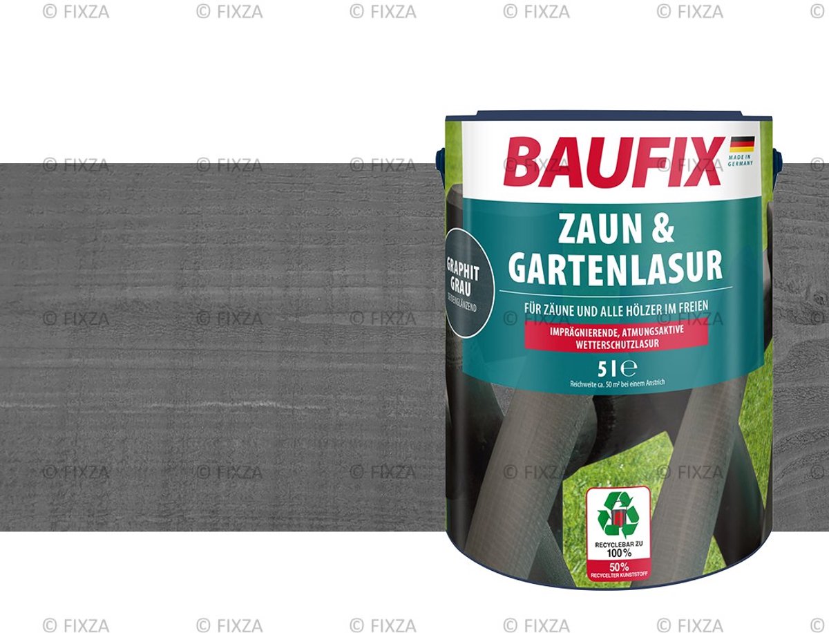 BAUFIX Schutting & Tuin Houtbeits – Grafietgrijs – Zijdeglans – 5 Liter – Voor Schutting, Tuinhuis & Blokhut – UV- & Weerbestendig