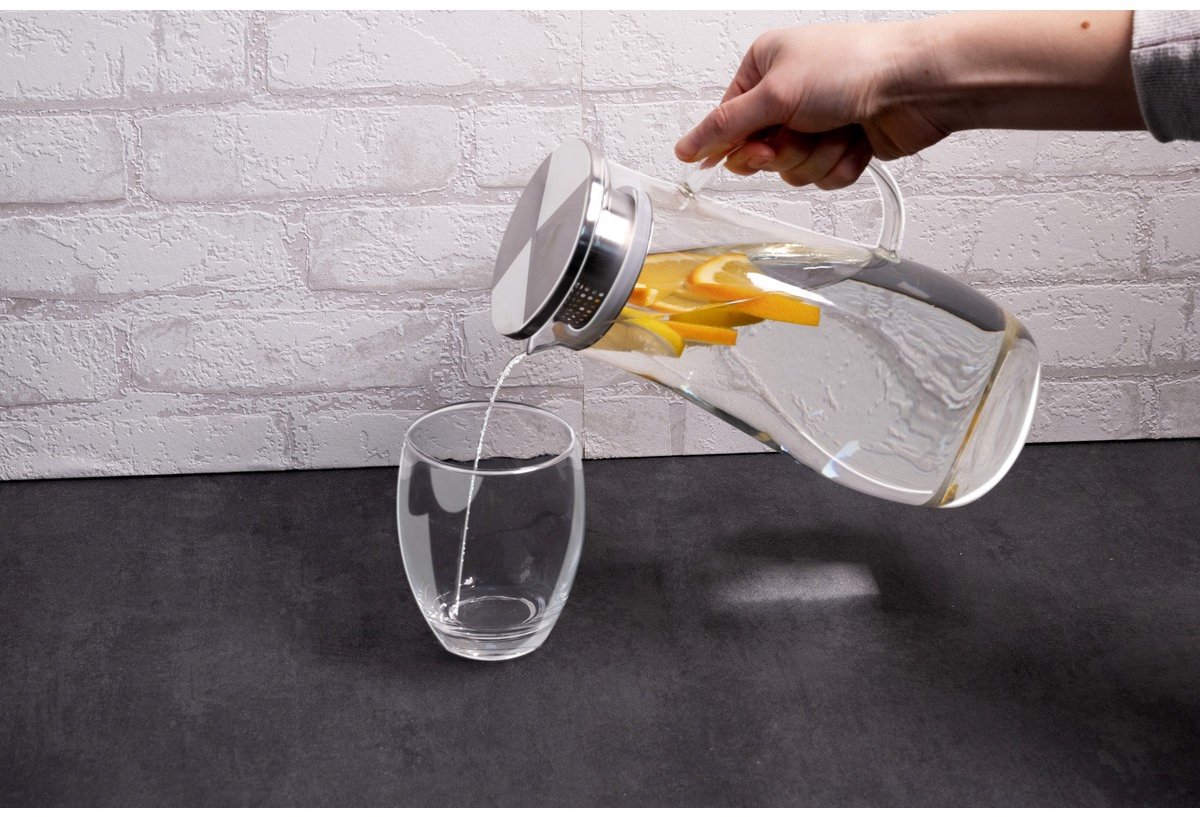 alpina Glazen Waterkan 1.4L - Schenkkan met RVS Deksel en Filter - Karaf van Borosilicaatglas - Transparante Kan voor Koude en Warme Dranken — cadeau in Koken & Dineren - foto 6