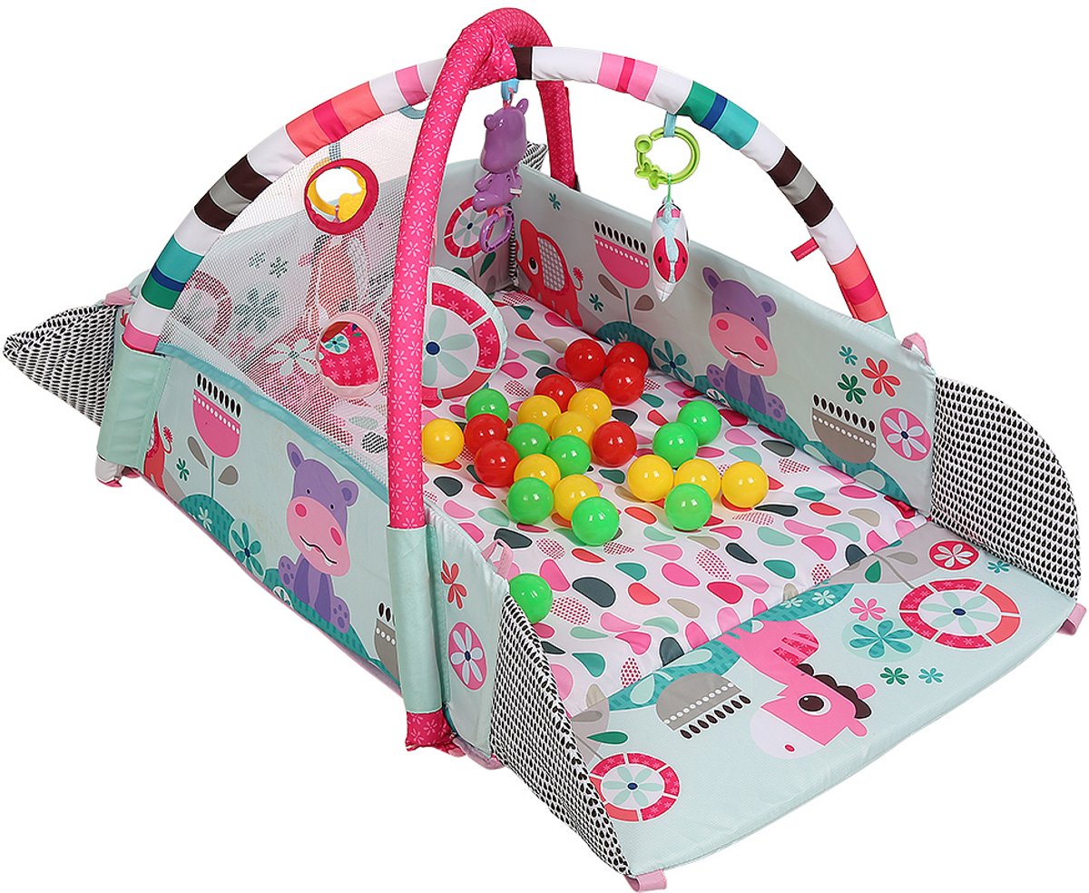 PIPIPOXER Babygym - Speelkleed Baby - Speelmat - Inclusief Speelmat & 30 Speelballen - Dierenhangers - Baby fitness - Vanaf 3 Maanden -Groen
