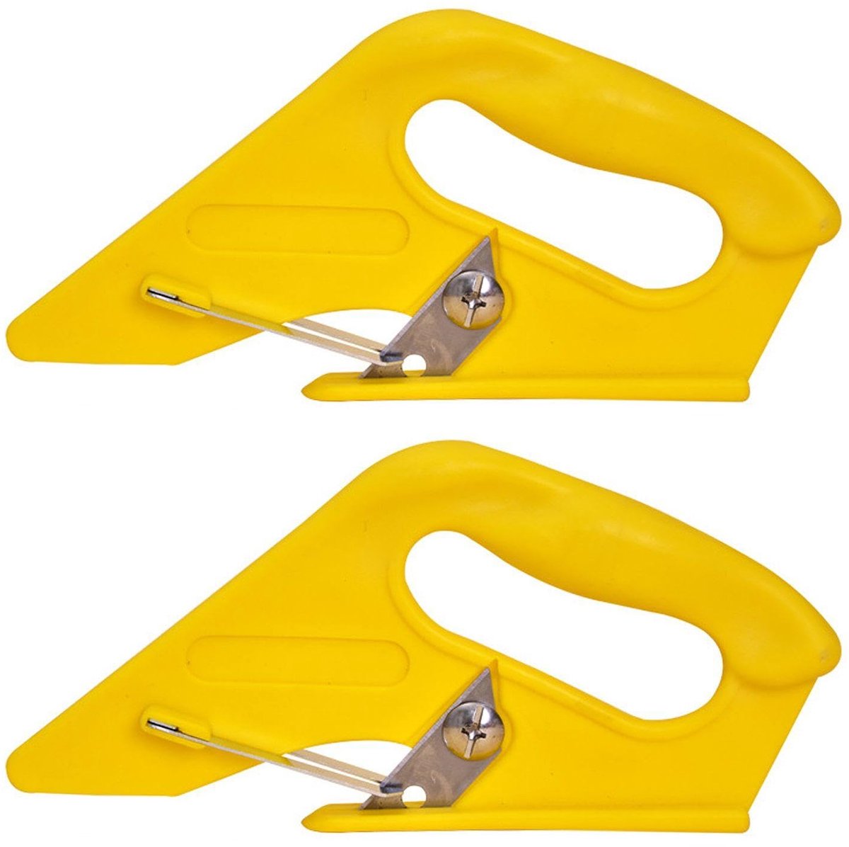 Set van 2 gele tapijtsnijders, creatief en veelzijdig, comfortabele ergonomische handgrepen, herbruikbaar, stoffensnijders.