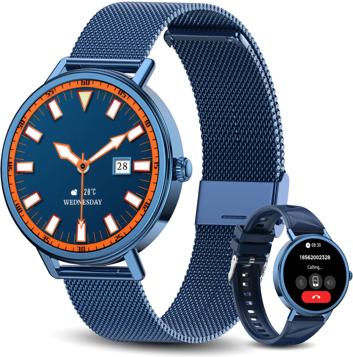 Blackview Slimme Horloges voor Dames - X30 - 1,26 "AMOLED Smartwatch Dames - Slaap & SpO2 Monitor - Fitnesstracker - Stijlvolle Smartwatch - Hartslagmeter - 100+ Sportmodel - Bluetooth Bellen- Stijlvol Slim Horloge - Android en iOS - Blauw