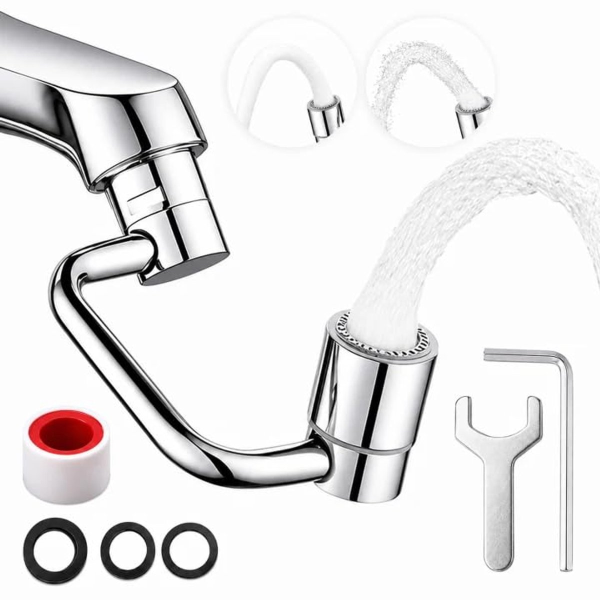 Kraanverlenger - Multifunctioneel - 1080° Roterend - Spatwaterdichte Tweestandenstraal - Voor Bad en Keuken - Zilver - 2 Stuks
