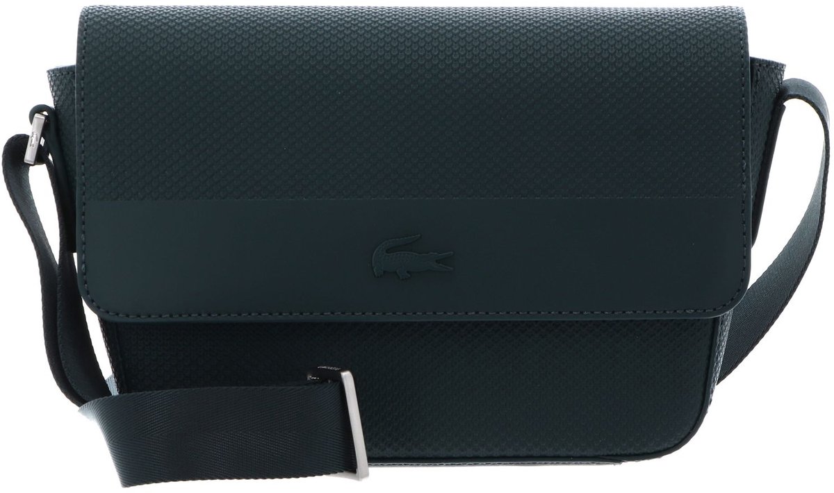 LACOSTE Leren schoudertas Messenger Bag Varech donkergroen