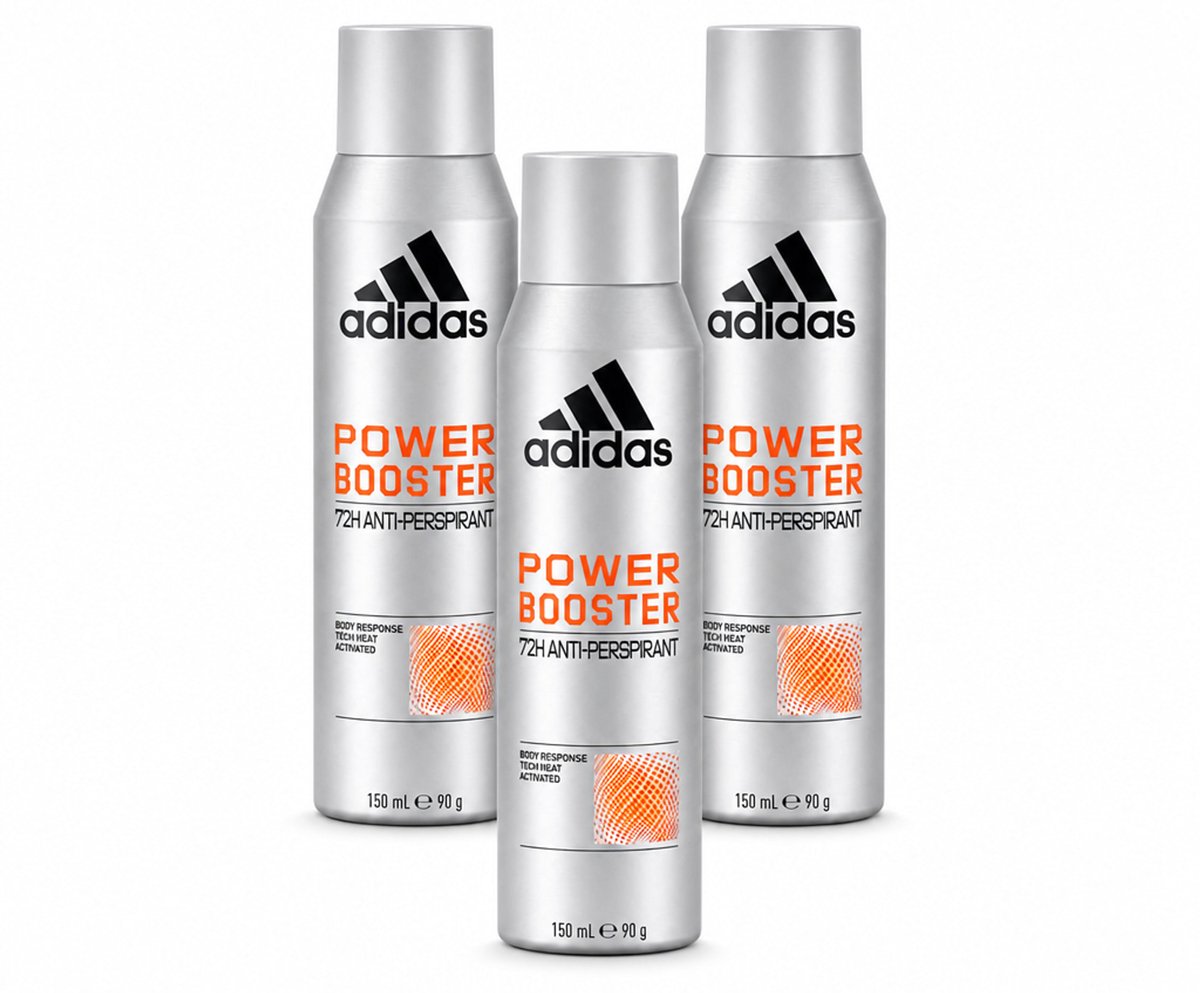 3 x Adidas – Deodorant Spray – Power Booster – 150 ml - Bulkverpakking - 3 stuks