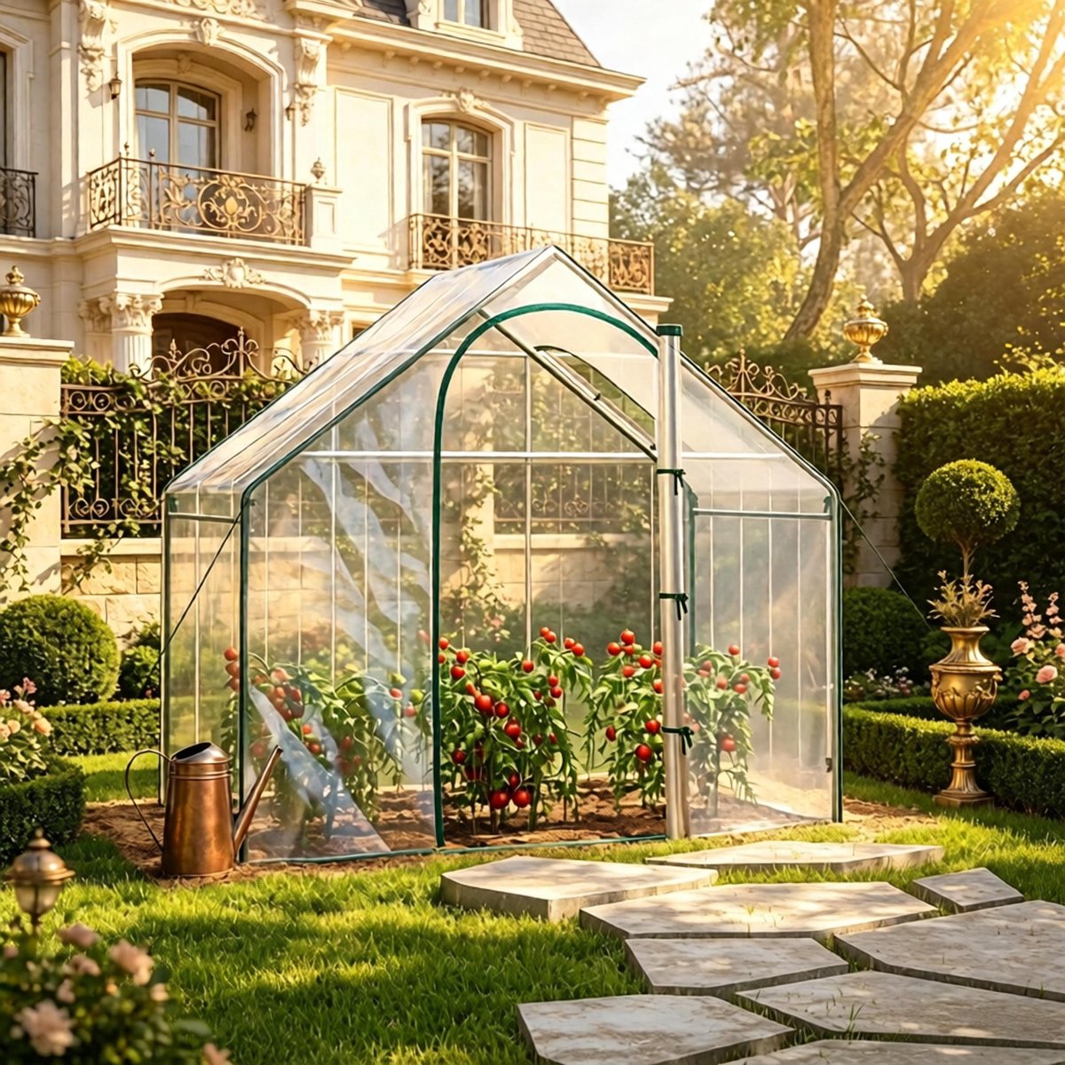 REDOM - Foliekas - PVC-folie - Roldeur en -raam met rits - Ventilatie - Tuin - Staal en PVC - Transparant en groen - 180 x 100 x 168 cm