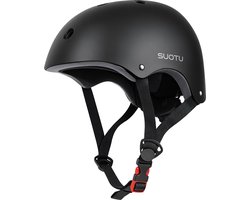 Suotu Kinderhelm - Verstelbare Fietshelm & Skatehelm - Voor Fietsen, Steppen, Skateboarden & BMX - Maat M - Zwart