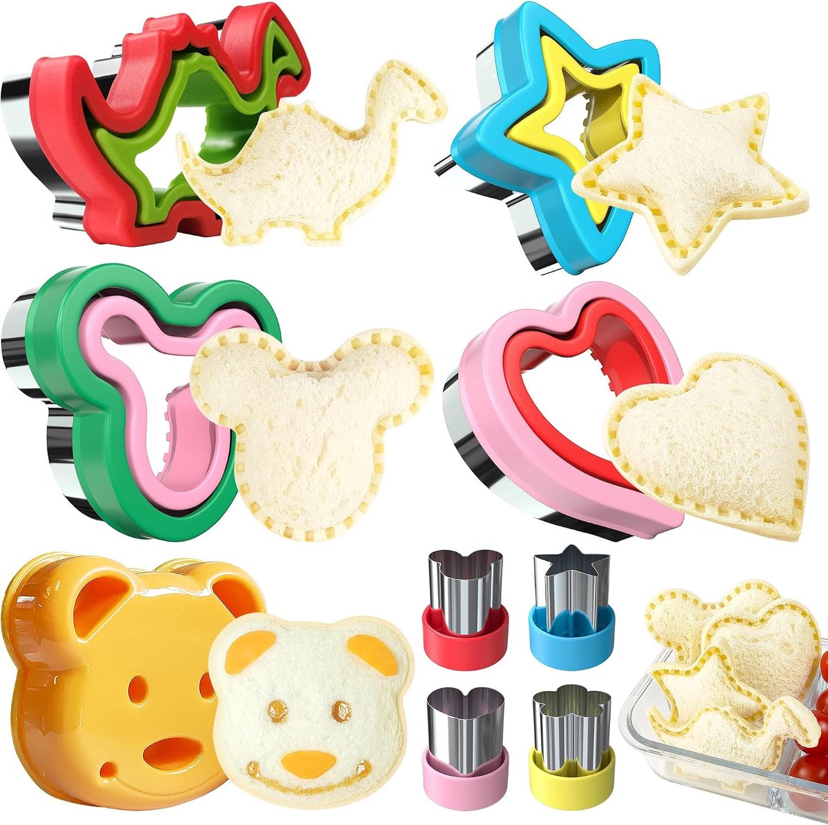 SSTRWGOOD 9 Stuks Bakvormen - Koekjes Uitsteekvormen - Plastic Dinosaurus Sterren Vormen Set - Geschikt voor Brood Sandwich Groente Fruit Decoratie - Duurzaam Kunststof Materiaal - Compleet Uitsteekset voor Thuis en Feestjes