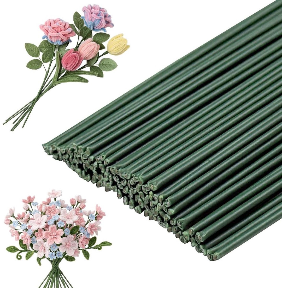 SSTRWGOOD 100 Stuks Sieraaddraad - Bloemendraad Stokjes - 2mm x 30cm Floristendraad Groen - Geschikt voor Bloemstelen en Kunstbloemen - Metaal Draad voor Bloemsierkunst en DIY Craft Projecten