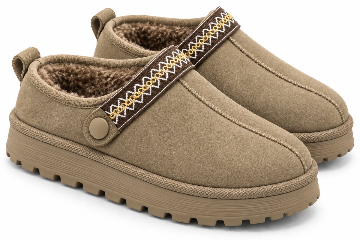 Dames Pantoffels – Warme Sloffen – Zachte Voering – Maat 39 – Khaki – Valt klein, bestel 1 maat groter