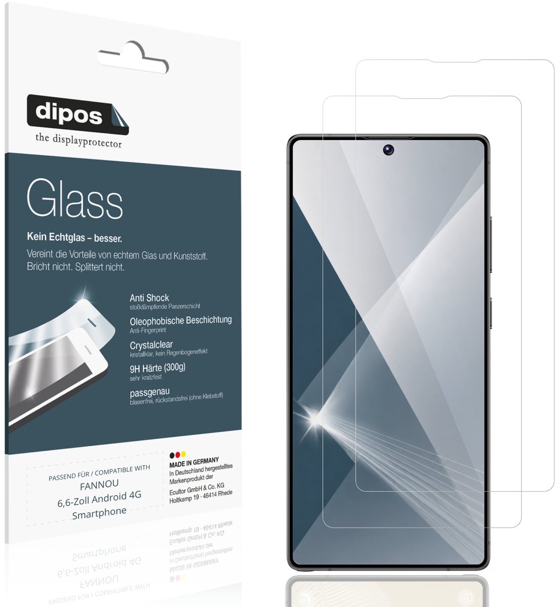 dipos – 2x Pantserfolie geschikt voor FANNOU 6,6-Zoll Android 4G Smartphone | 9H Screenprotector