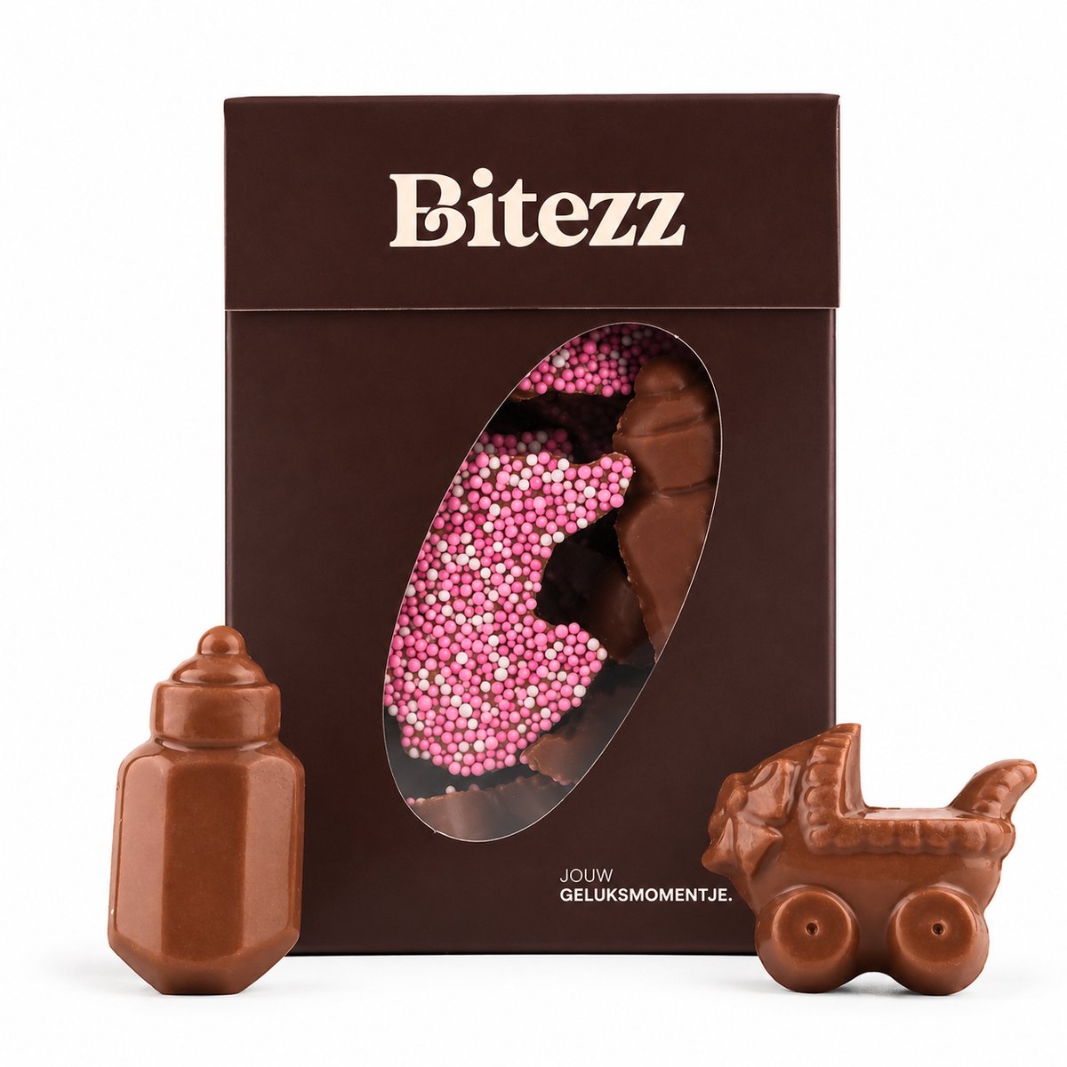 Chocolade wiegje & melkfles roze 355 gram