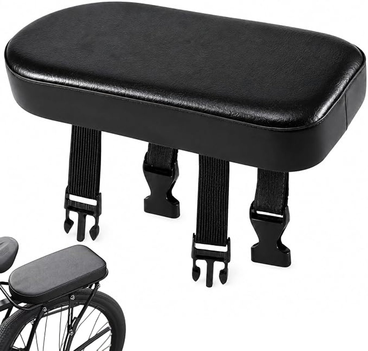 Fiets achterzitkussen - Fietszitje Achter - Fietszitkussen voor achterop - Bagagedragerkussen - Schokabsorberend - Comfortabele rit - Comfortabel reizen - Universeel type - Zwart