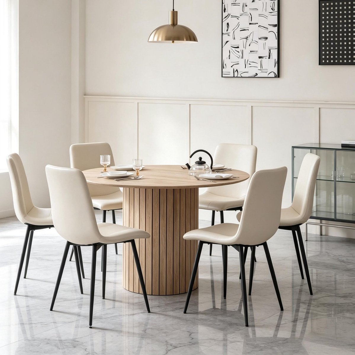 MIVRAY Eettafel - Ronde Houten Tafel Voor 4 Tot 6 Personen - Moderne Stijl Voor Keuken En Eetkamer - Lichtbruin - 120 x 120 x 76 cm