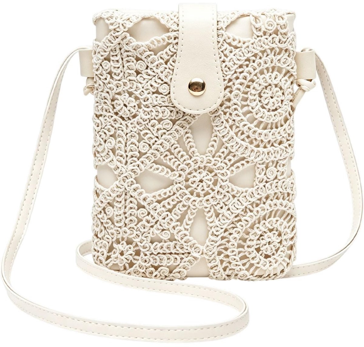 Elzusha - Dames Handtas - Geweven Bloemen Patroon - Wit