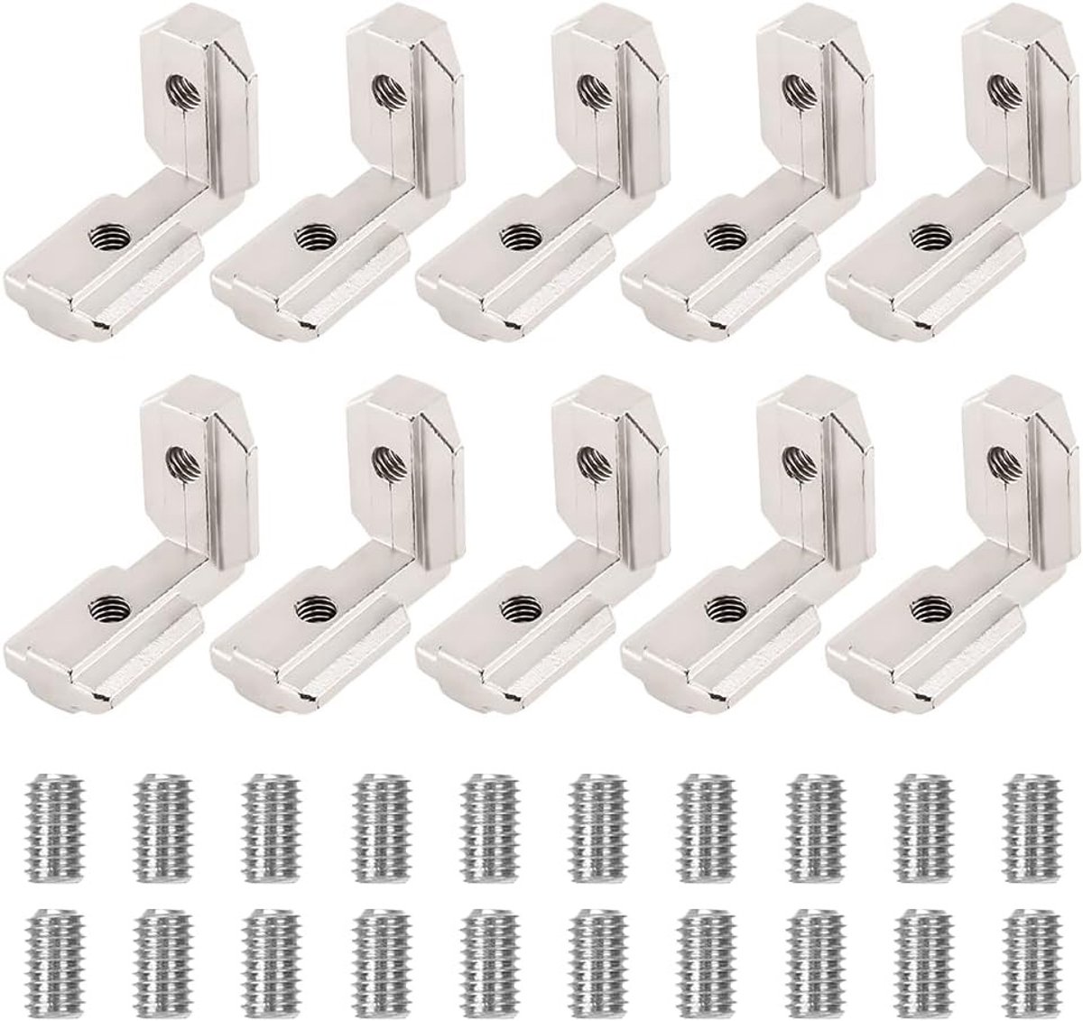 Hoekverbinders van Aluminium, Set van 10, 50 x 50 x 5 mm, 500 kg/m Draagcapaciteit voor Planken en Machinebouw