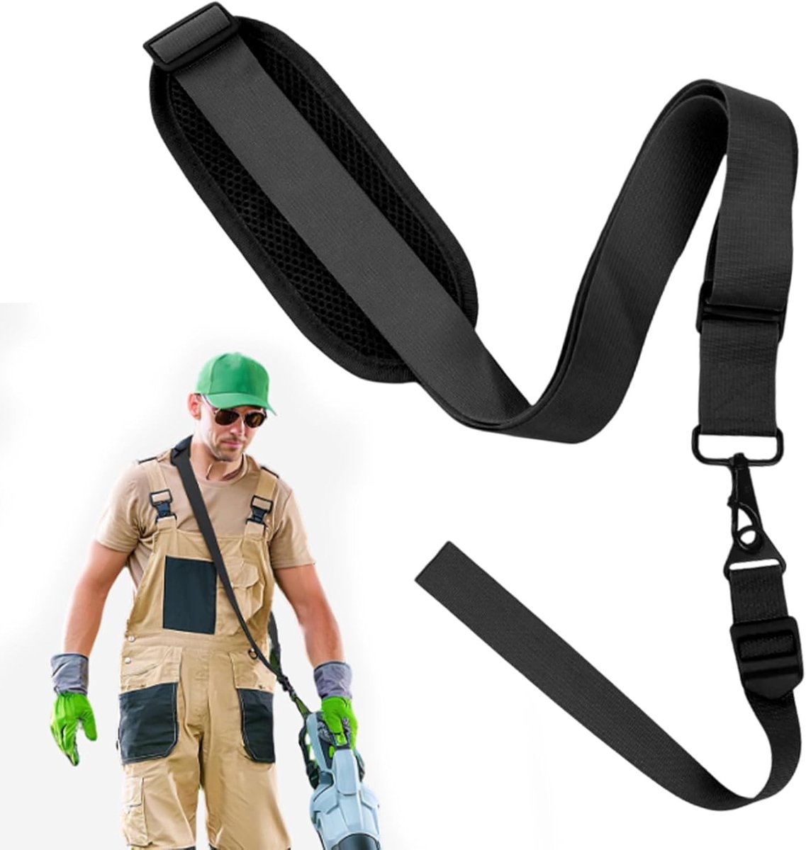 Verstelbare Draagriem voor Motorsense - Nylon met Gevoerde Schoudersteun, Universele Strap voor Grastrimmer, Heggenschaar en Bladblazer, Zwart