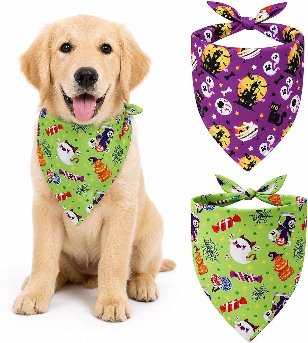 Halloween-hondenhalsdoeken set van 2, verstelbare driehoekige sjaals met pompoenpatroon, kostuums voor kleine en middelgrote honden, feestelijke accessoires