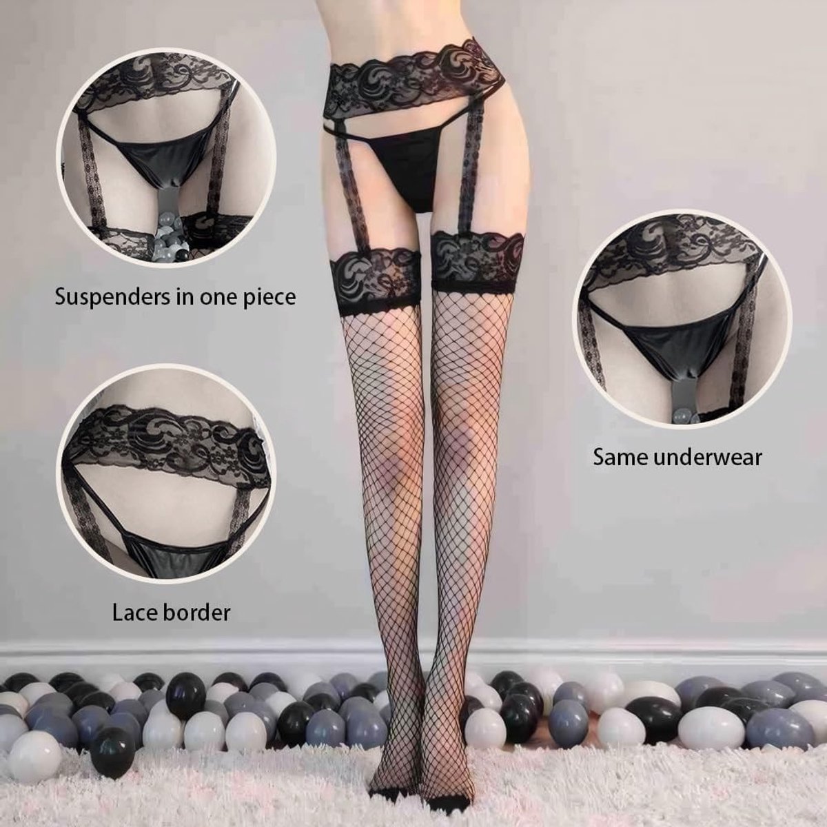 Sexy Kousen met Kanten en Suspender voor Vrouwen - Hoge Taille Visnet Kousen met Suspenderriem en Verstevigende Tights