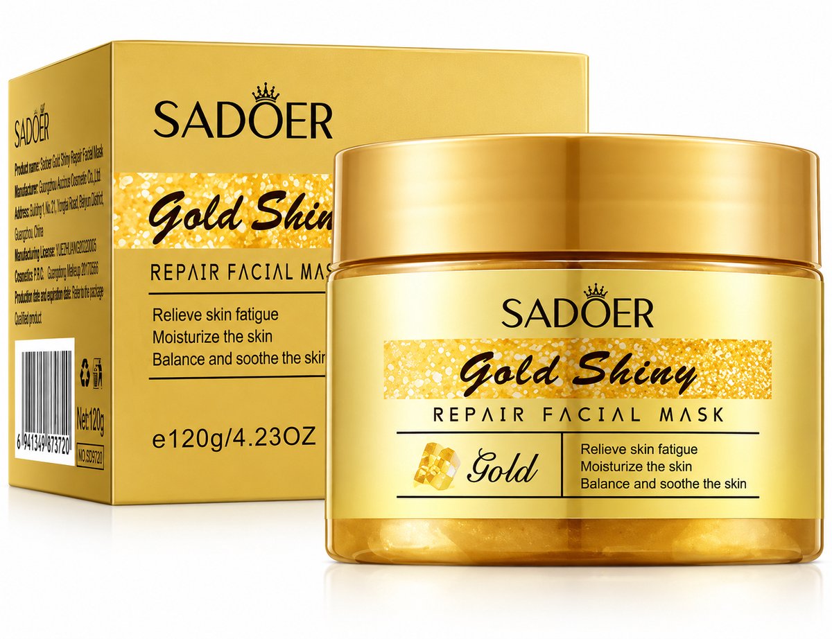 SADOER Gold Shiny Repair Facial Mask | Gouden Gezichtsmasker | Hydraterend Gezichtsmasker | Nachtmasker Gezicht | Moisturizing Mask | Repair Mask | Glycerine | Mica | Skincare | Gezichtsverzorging | 120 G