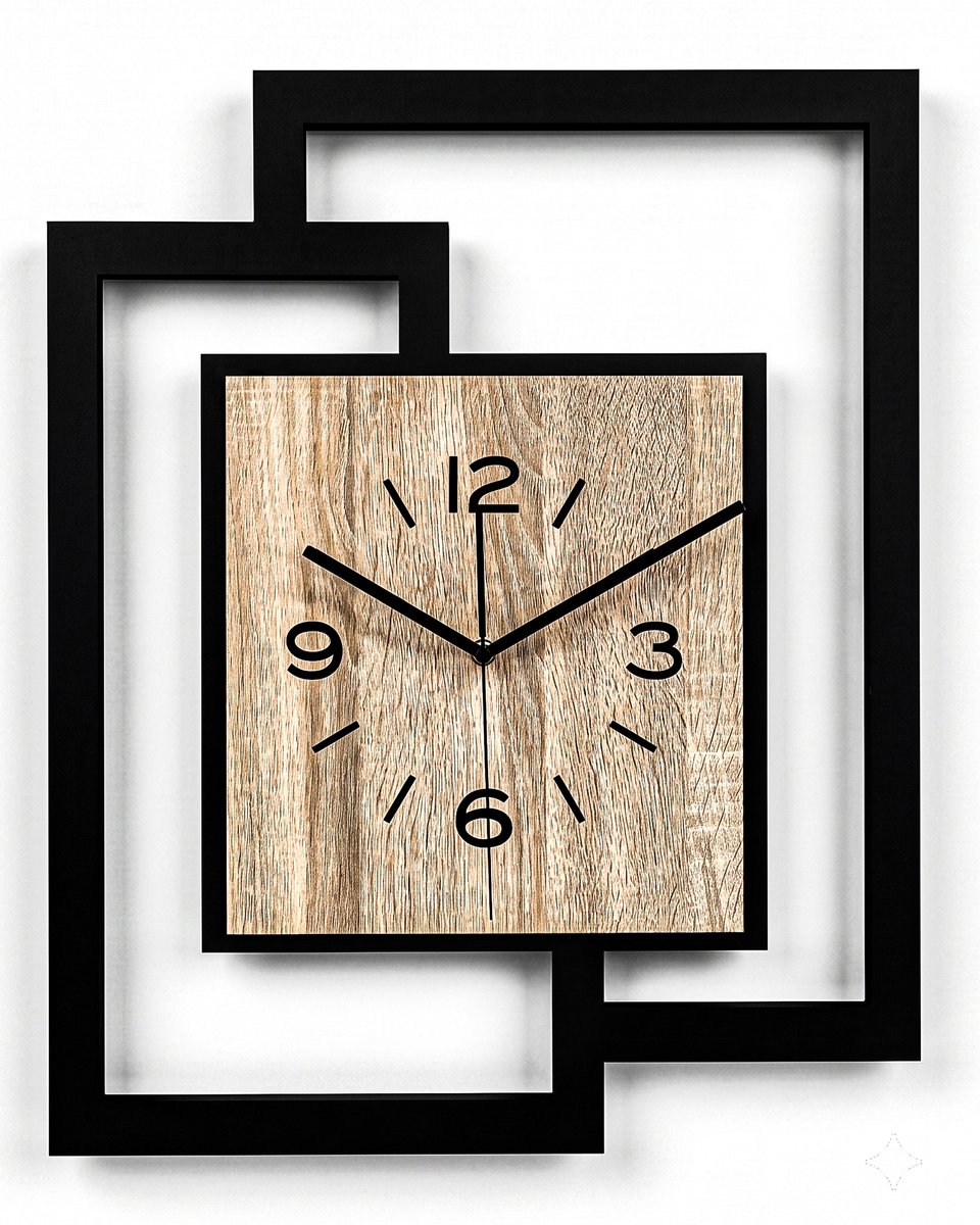Handgemaakte Grote Houten Wandklok – Modern Minimalistisch Design, Rechthoekig Verticaal, Leesbare Cijfers, Geruisloos, Zonder Tikkend Geluid –Voor Woonkamer,Slaapkamer, Keuken –Unieke Wanddecoratie,Industrieel Design & Stil Uurwerk,zwart-sonoma hout
