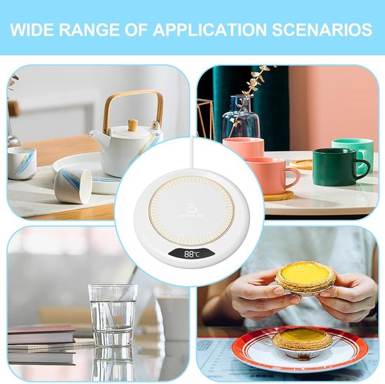 Kopjeswarmer, 3 temperatuurinstellingen, 20W USB slimme kopjeswarmer | Elektrische kopjeswarmer voor thee, melk, keuken, kantoor, thuis, cadeau | Cadeau voor thuis - wit — afbeelding 3