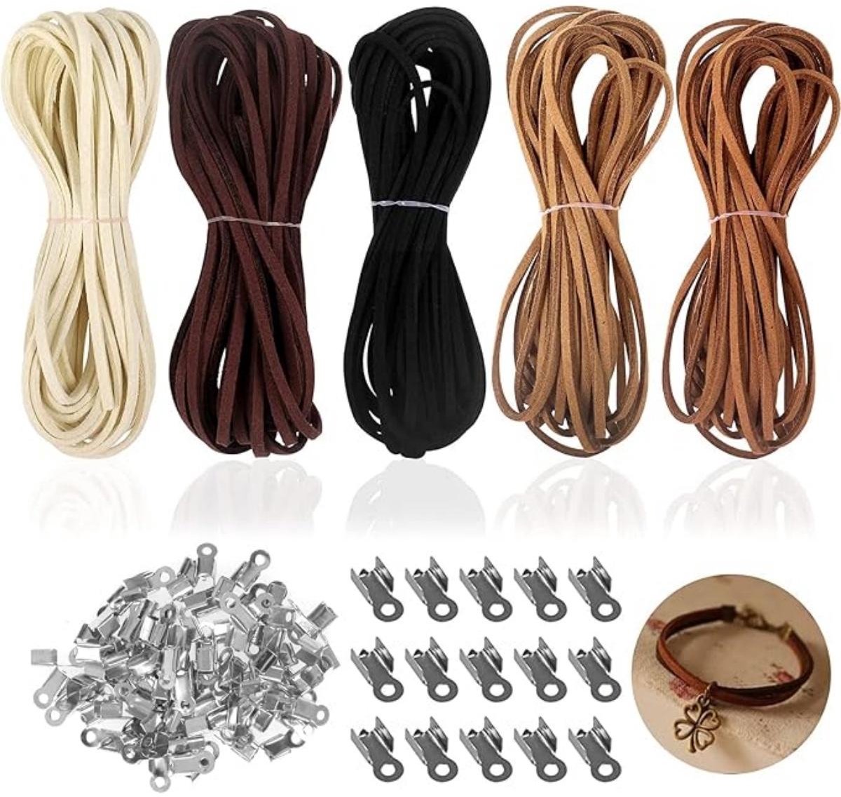 SSTRWGOOD 5 Stuks Webkoorden - Polyester Draad 5m x 3mm in 5 Kleuren - Geschikt voor DIY Armbanden Halskettingen en Sieraden Maken - Zachte Vlakke Koord voor Knopen en Vlechten - Inclusief 5 Meter per Rol