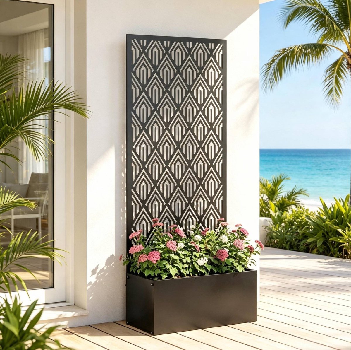 REDOM - Verticale tuin - Met klimrek - Metalen plantenbak - Afwatering en ventilatie - Buiten - Zwart - 45 x 21,5 x 110 cm