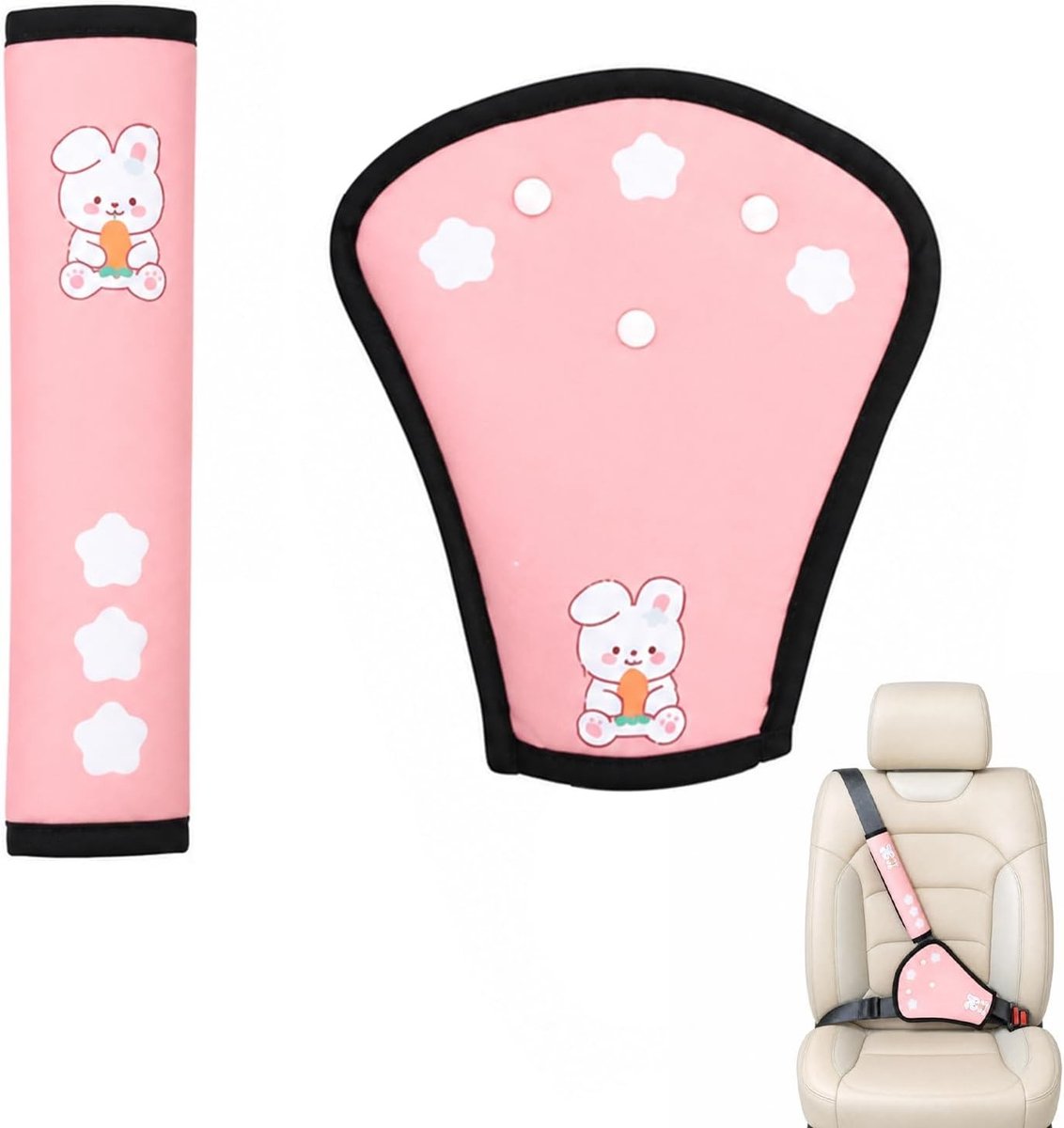 Comfortabele Autogordel Kussen Set voor Kinderen - Veiligheid, Zacht en Schattig Konijn Ontwerp