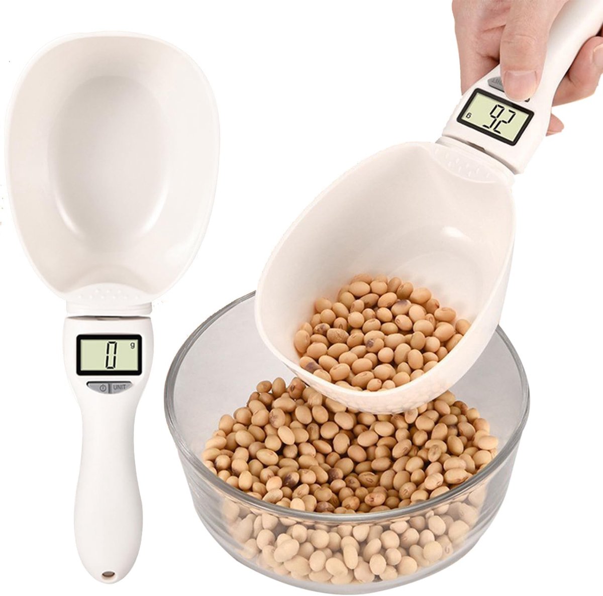 Maatlepel - Voerschep - 800g/1g - Diervoeding lepel - Voerschep voor hond -Maatschep voor diervoeding-Winkelschep - Maatbeker-wit