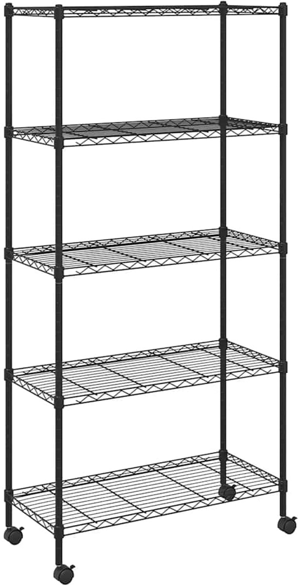 vidaXL - Opbergrek - 5-laags - met - wielen - 250 - kg - 75x35x155 - cm - zwart