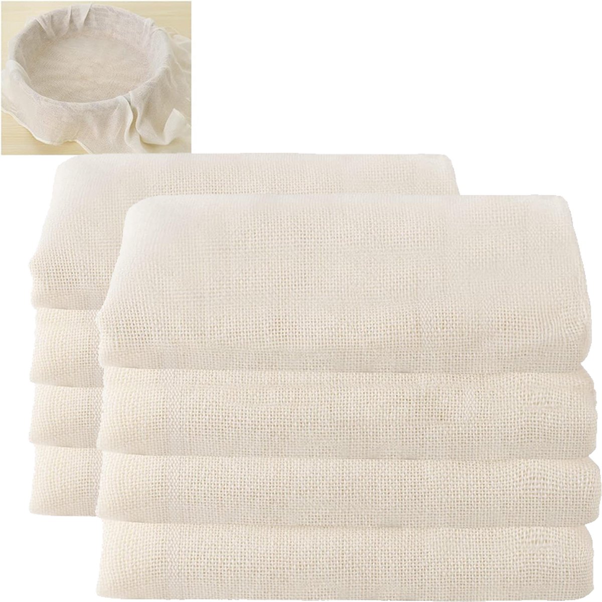 8-delige set zeefdoeken, kaasdoeken, wasbare mousseline doeken, ongebleekt, hoge dichtheid, herbruikbaar voor het zeven van sap, kaas, thee, notenmelk, soep, yoghurt en tofu,40*40 cm