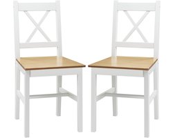 Lot de 2 chaises de salle à manger en bois massif chaise de cuisine esprit campagne dossier croisé blanc et chêne