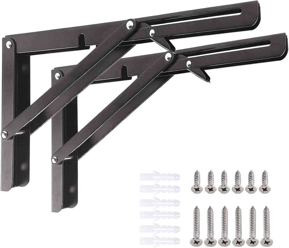 Vouwconsole voor zware belasting, 300 mm, 2 stuks, metalen vouwsteunen, ruimtebesparende DIY-oplossing, geschikt voor tafels en planken, tot 80 kg draagvermogen