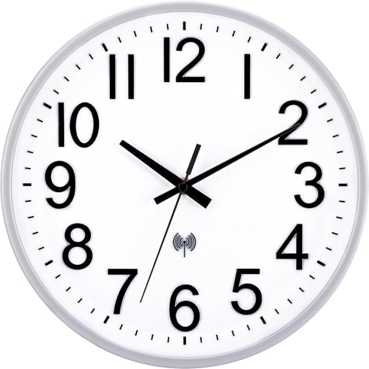 Radiogestuurde Wandklok Stil 30 cm - Zwart Wit Zilver - Zonder Tikken - Voor Woonkamer Slaapkamer Keuken Kantoor