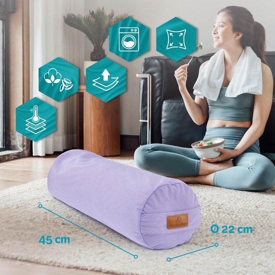#DoYourYoga Cilindrisch yogakussen | 68 cm x 22 cm | Gevuld met biologische speltkaf of biologische boekweitdoppen (KBA) | Wasbare hoes | Yogakussen & meditatiekussen | Zafu-kussen voor Yin Yoga van #DoYourYoga — afbeelding 4