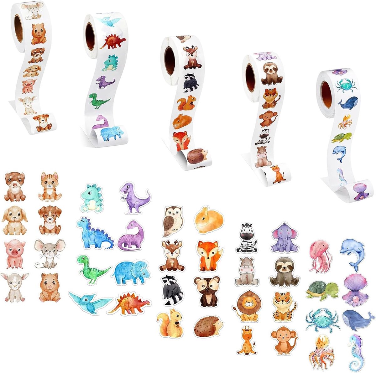 Ronde Dieren Stickers voor Kinderen - 2500 Decoratieve Beloningsstickers voor Scrapbooking, Cadeaus en Schoolprojecten