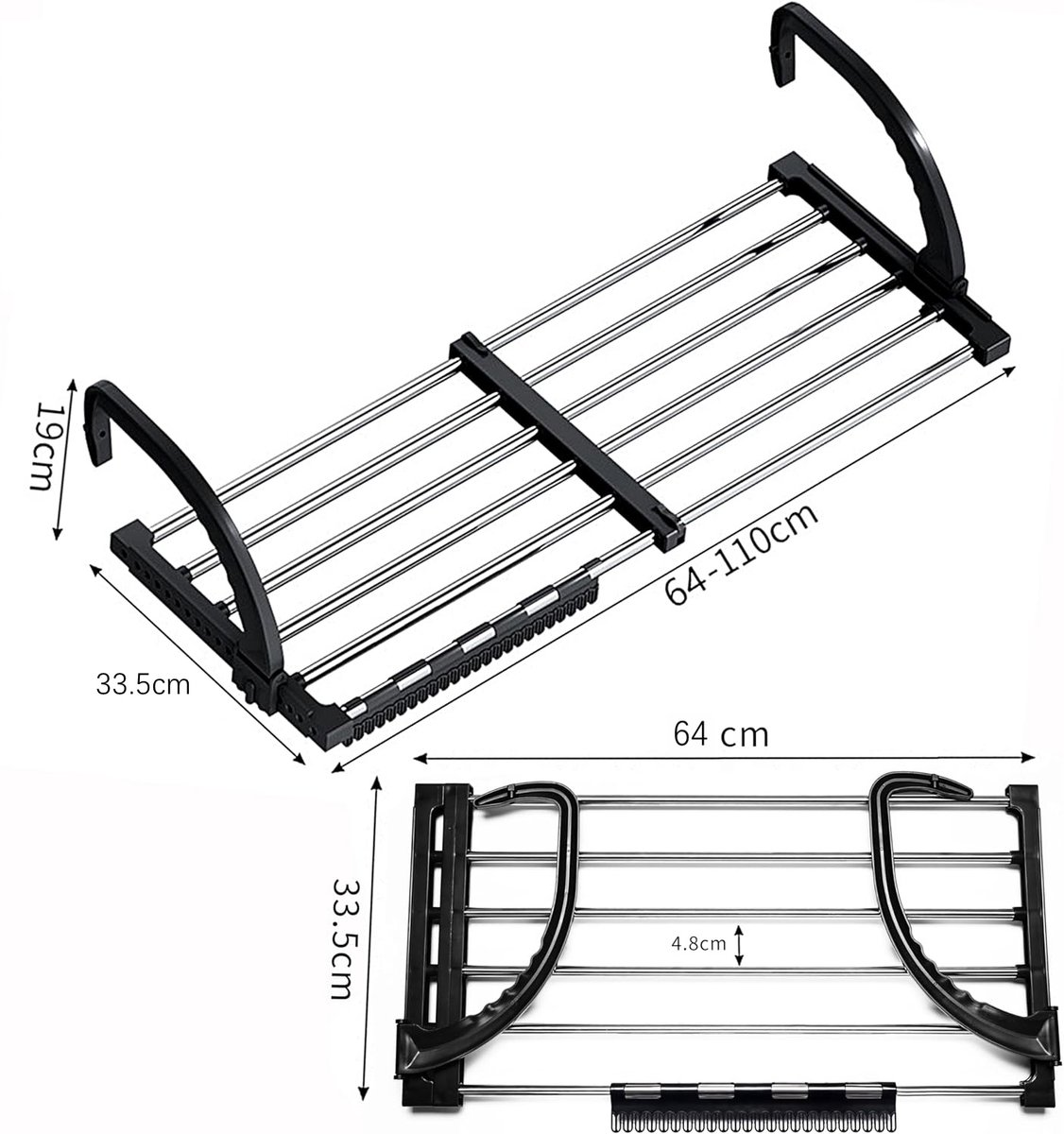 Radiatordroger - Uitbreidbare Wasdroger - Hangrail Boven De Deur - Radiator Wasrek - Wasdroogrek Van Roestvrij Staal