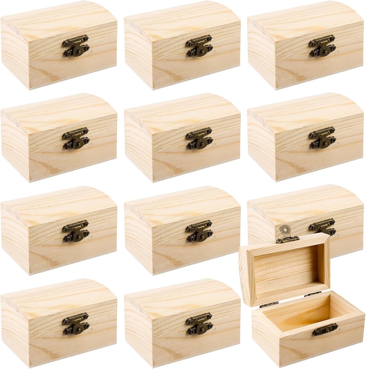 Pack of 12 Mini Treasure Chest Wooden Children's Birthday Treasure Chest 9 x 5.5 x 5 cm Rectangular Pine Treasure - ShopVlot