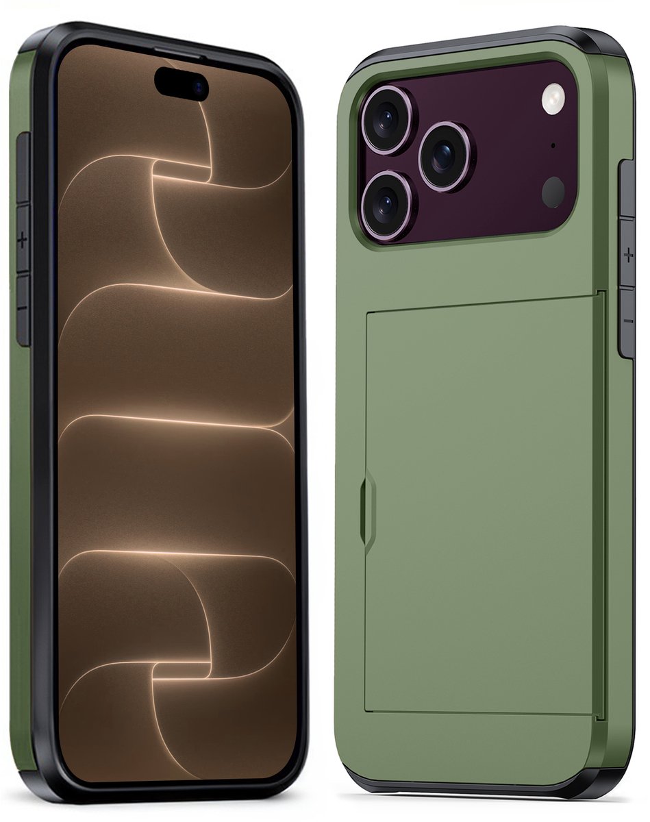Hoesje Geschikt voor iPhone 18 Pro Hoesje Pasjeshouder Shockproof Hard Case - Hoesje Geschikt voor iPhone 18 Pro Hoes Met Kaarthouder - Donkergroen
