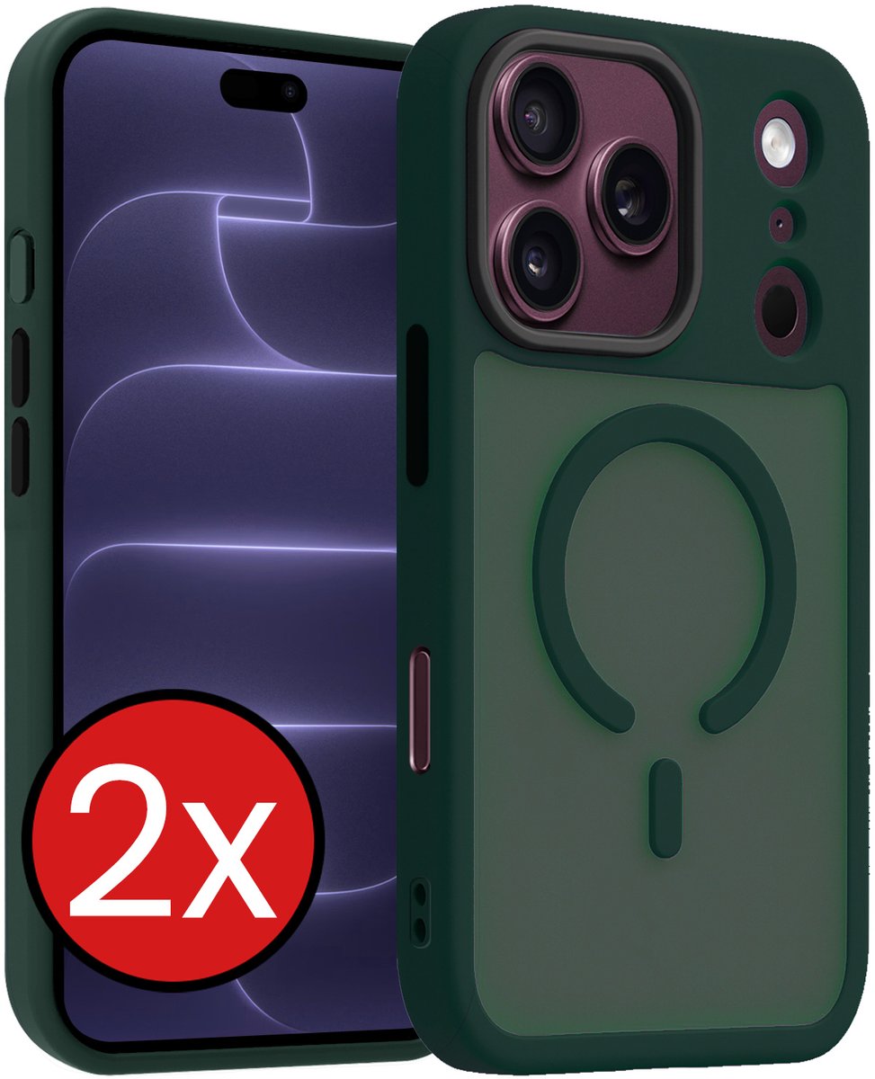 Hoesje - 2 Stuks - Geschikt voor Apple iPhone 18 Pro - Magsafe Compatible - Sterk & Shockproof - Shock Proof Case - Back Cover - Telefoon Hoes - Telefoonhoes - Donkergroen