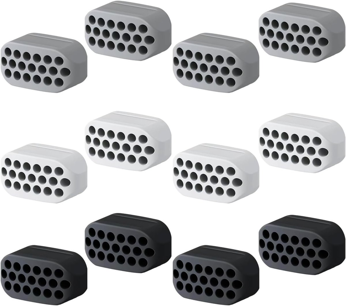 12 Stuks Kaak Trainer, Silicone Kaaklijn Trainer voor Dubbele Kin, Oefeningen voor Gezichtspieren, Geschikt voor Mannen en Vrouwen (Zwart, Wit, Grijs, 3 * 1.6 * 1.5CM)