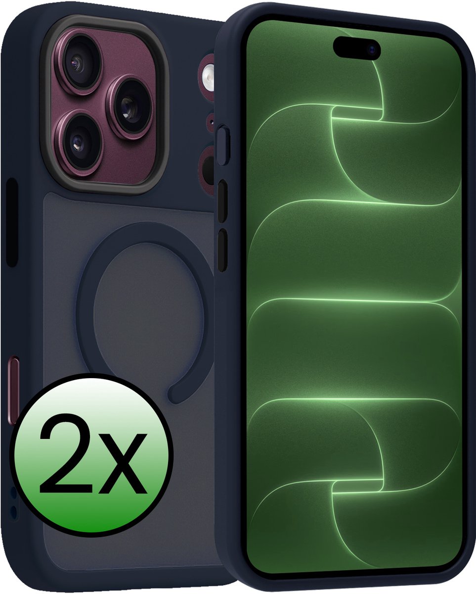 Hoesje 2 Stuks - Geschikt voor Apple iPhone 18 Pro Max - Magsafe Compatible - Sterk & Shockproof - Back Cover - Shock Proof Case - Telefoon Hoes - Donkerblauw