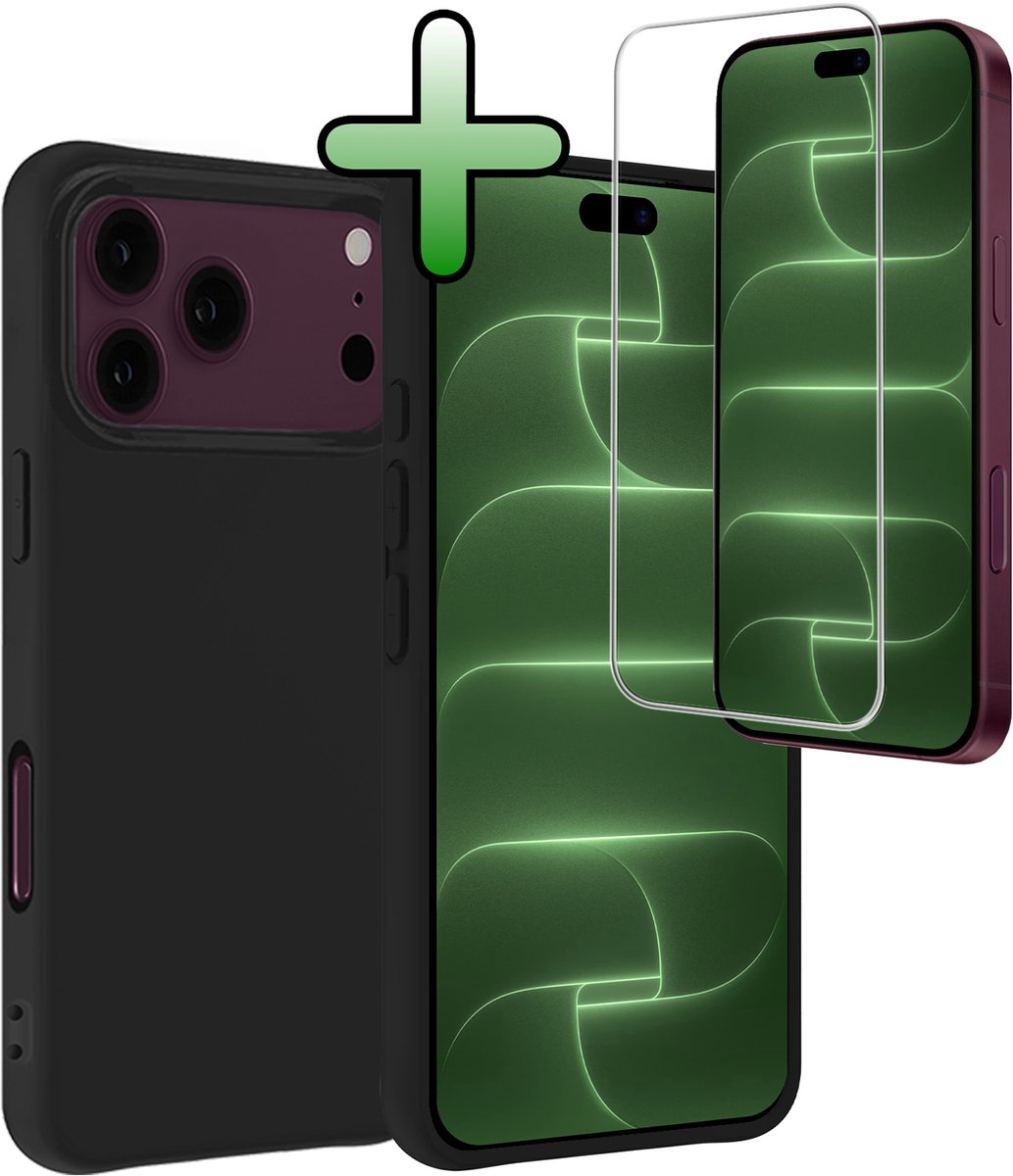 Hoesje Met Screenprotector - Geschikt voor Apple iPhone 18 Pro Max - Sterk & Shockproof - Back Cover - Siliconen Case - Telefoon Hoes - Zwart