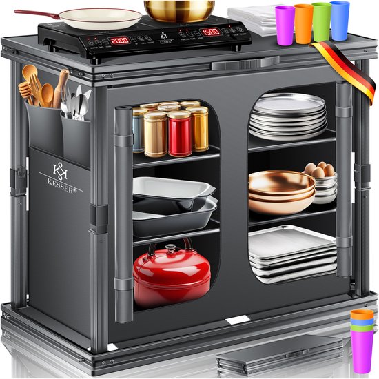 KESSER® Campingkeuken opvouwbaar - Aluminium frame met 6 vakken en vliegengaas - 84x80 cm - Antraciet van KESSER — afbeelding 3