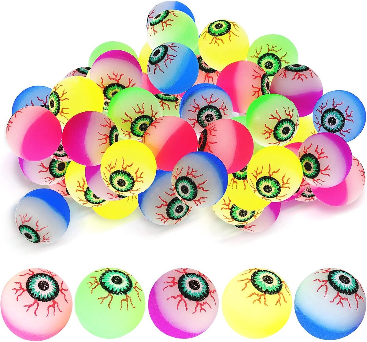 Threan Pack of 20 Inflatable Halloween Balls, Creepy Eyes, Colourful Jumping Balls, Assorted Halloween Decoration - ShopVlot