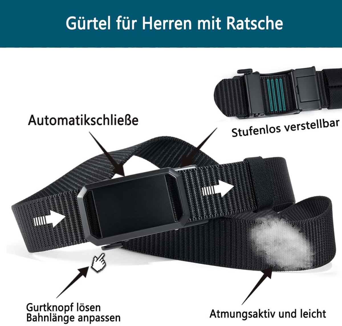 LionVII Herenriem Riem voor heren met automatische ratel, verstelbare werkriem, voor werk, outdoor, sport, wandelen - ShopVlot