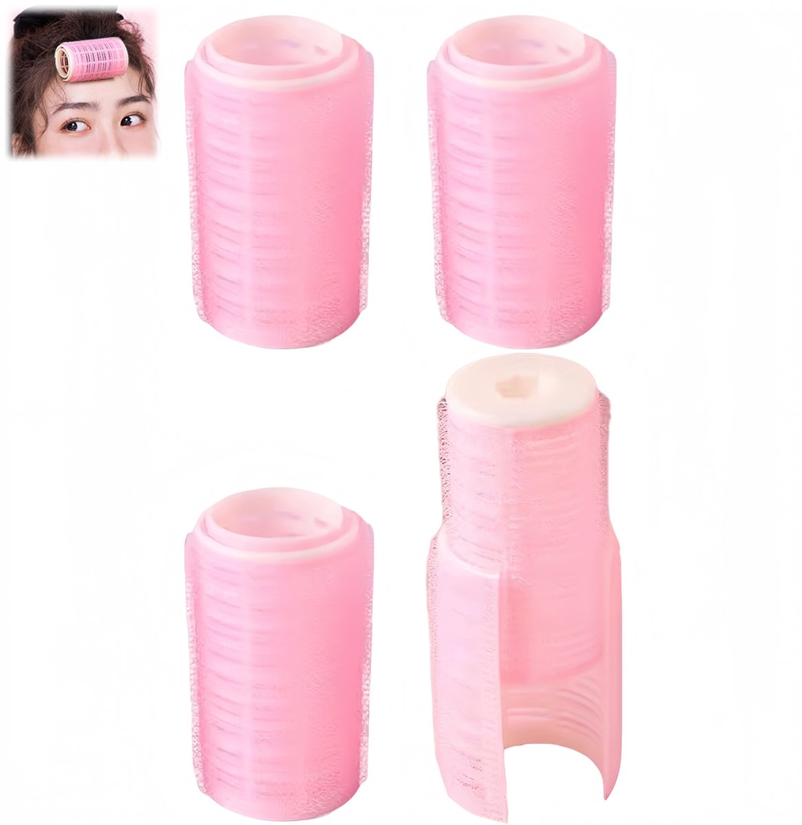 4 stuks - grote zelfklevende haarrollers - krulspelden - haarroller - herbruikbaar - 7 x 4,2 cm - voor pony, haarvolume, thuisgebruik en slapen - roze