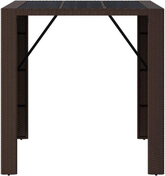 Bartafel met glasplaat, bruin, 105 x 80 x 110 cm, weerbestendige tuintafel met glasplaat van gehard glas en gepoedercoat stalen frame — afbeelding 4