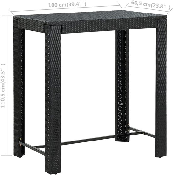 Zwart, 100 x 60,5 x 110,5 cm, polyrotan voor terras, stabiele bartafel met gepoedercoat stalen frame en PE-rotan bekleding, onderhoudsvriendelijk en weerbestendig — afbeelding 2
