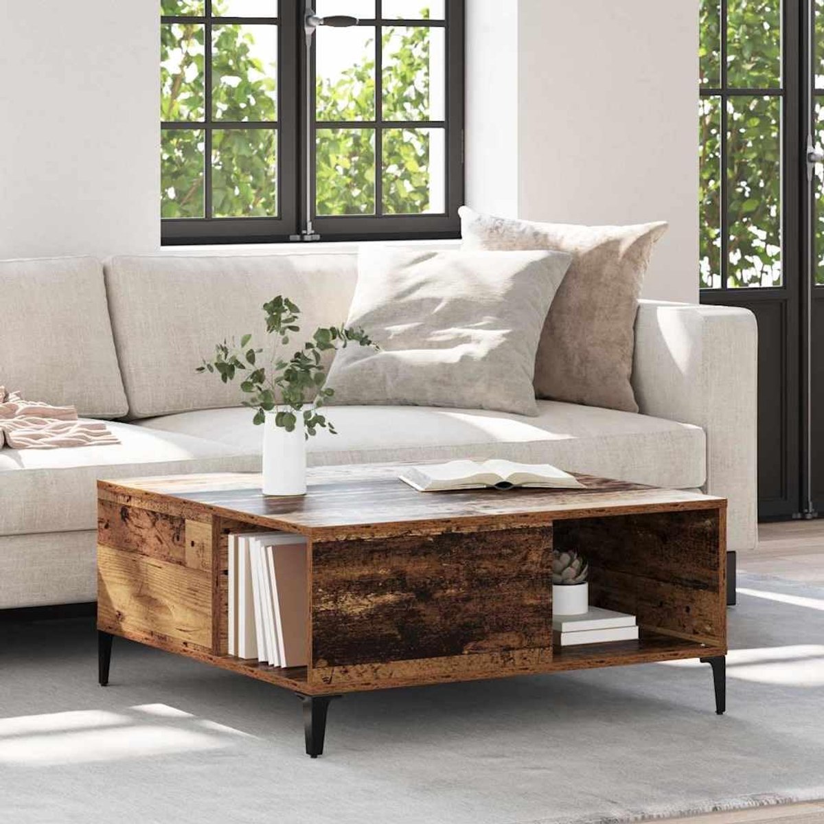 Hout Industriële stijl Vierkant 80x80x36 5 cm Oud hout